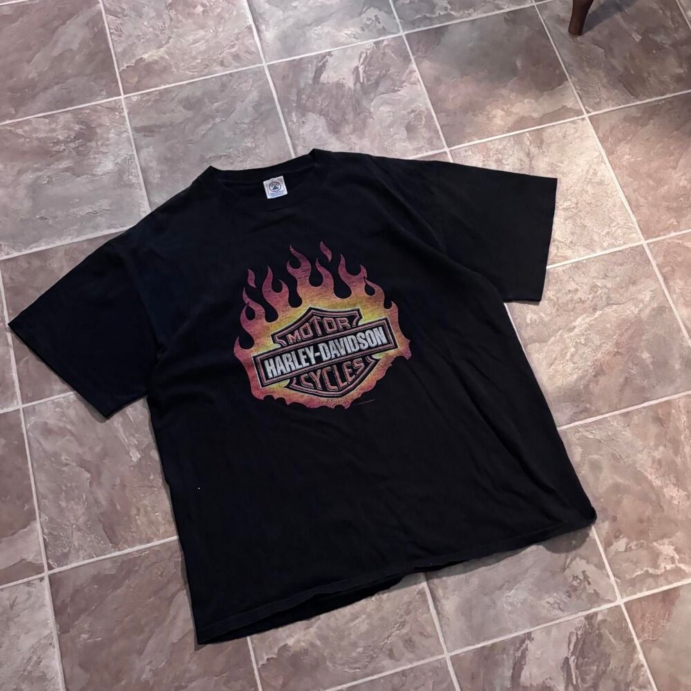 Vintage 1998 Harley Davidson Flame Ball Grail Faded black tee, size large!